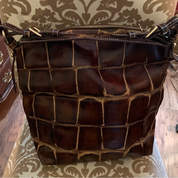 Dooney & Bourke Crocodile Embossed Leather Satchel Dark Brown - Picture 6 of 6